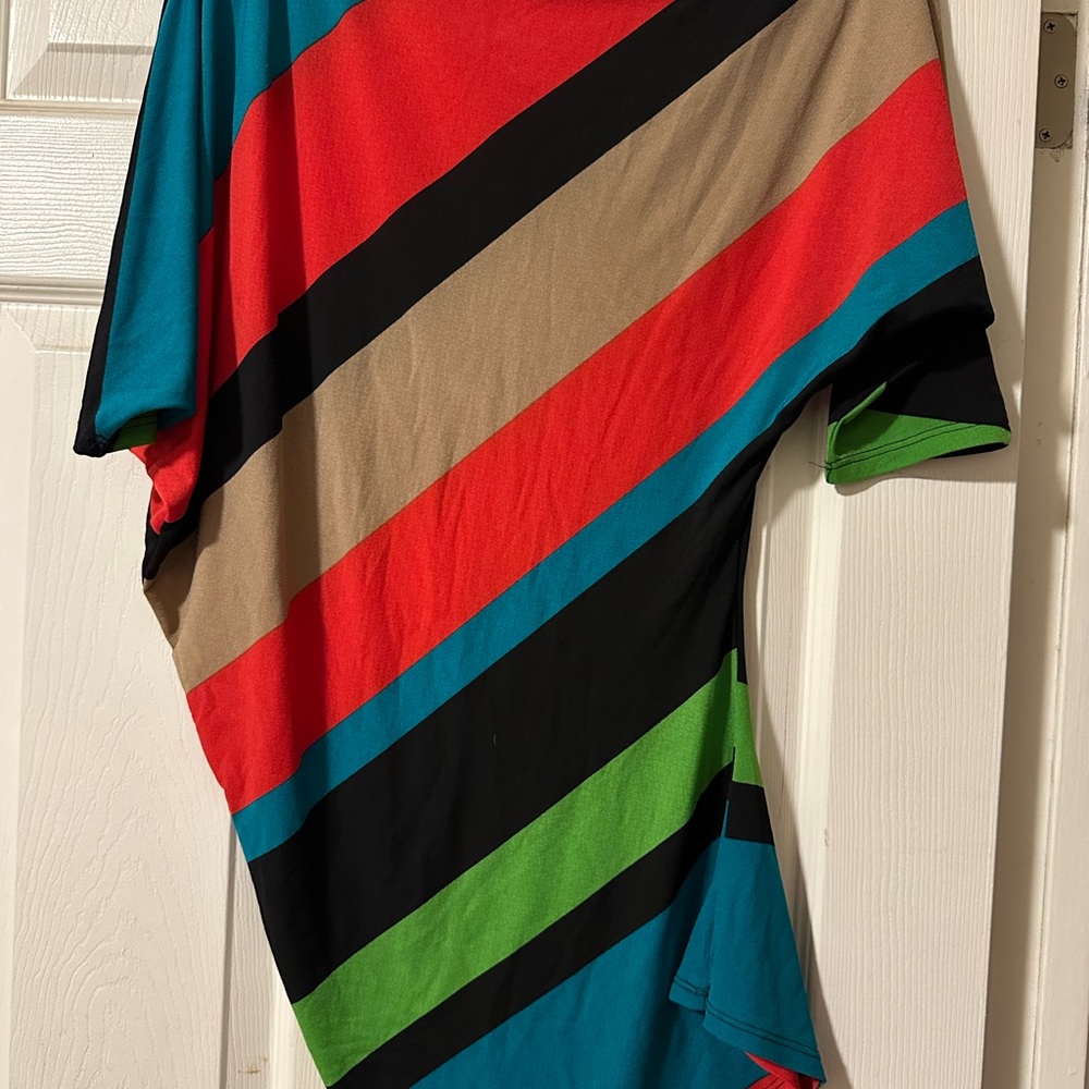 Vtg Y2K SISI Colorblock Diagonal Stripe Asymmetrical Bodycon Mini Dress - M